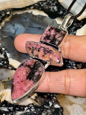 Jumbo “The Stone of Love” Rhodonite Crystal Pendant 3”